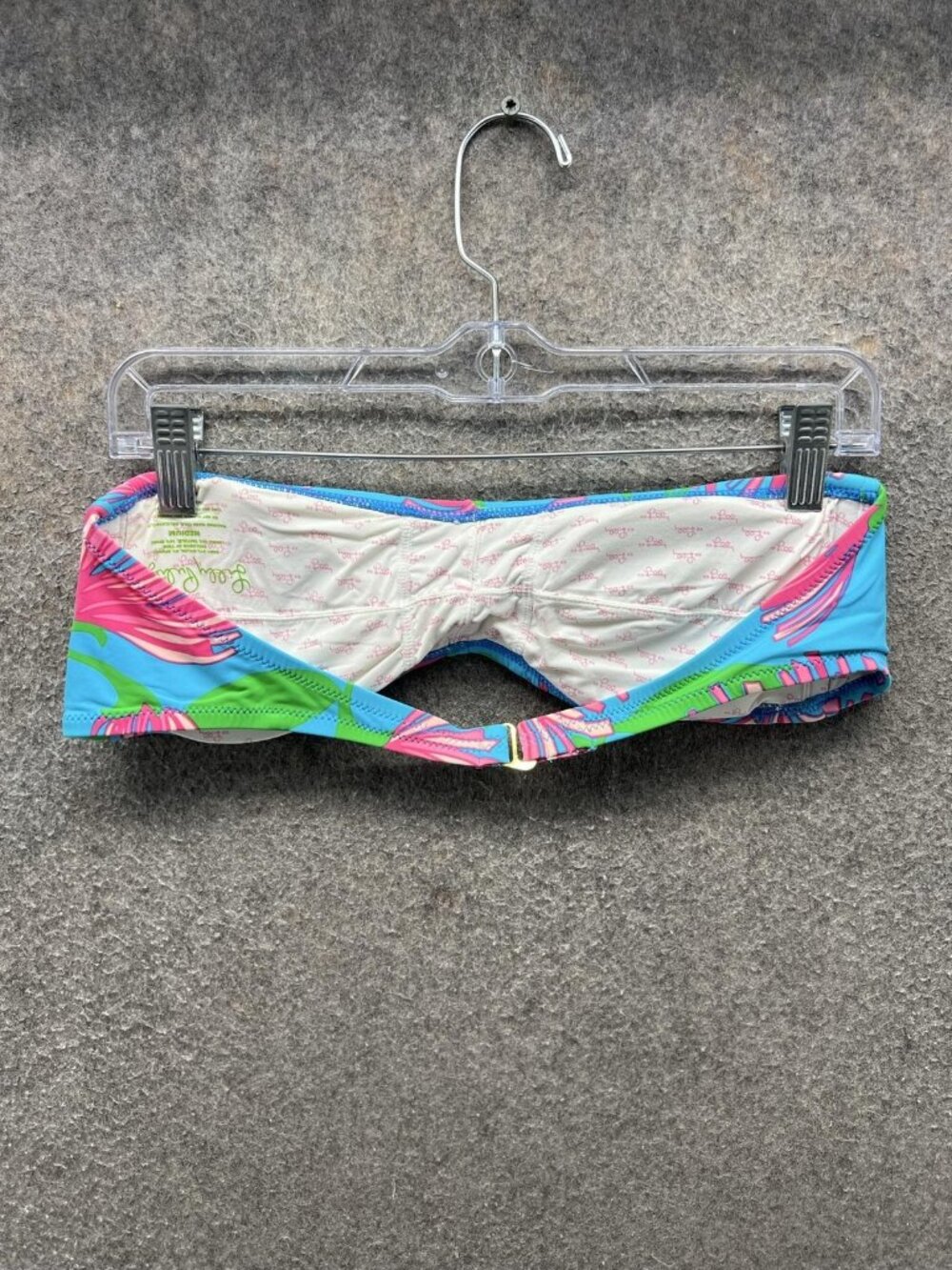 Lilly Pulitzer Blue Bandeau Bikini Top with Pink Floral Print - Picture 7 of 9